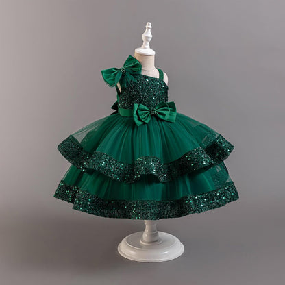 OBEEII Birthday Dress for Toddler Girl Sequins Pageant Tulle Tutu Dress Bowknot Princess Baptism Wedding Flower Girl Gown