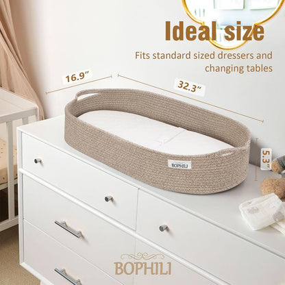 Baby Changing Basket Foldable Baby, Premium Handmade Cotton Rope Reinforced Moses Baskets Changing Table Topper, Built-in Security Strap (Warm Brown) (basket only)
