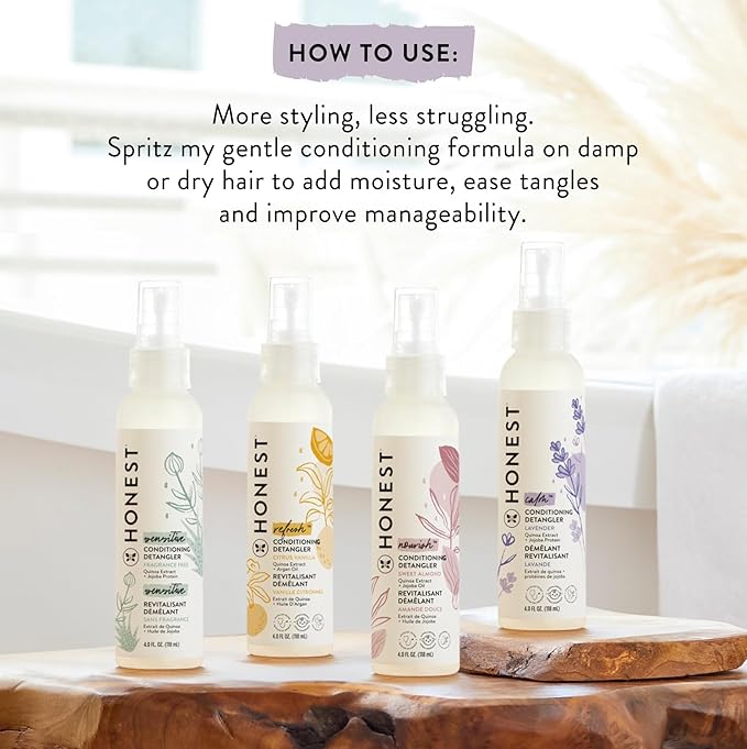 The Honest Company Conditioning Hair Detangler  Leave-in Conditioner  Fortifying Spray  Tear-free, Cruelty-Free, Hypoallergenic  Citrus Vanilla Refresh, 4 fl oz