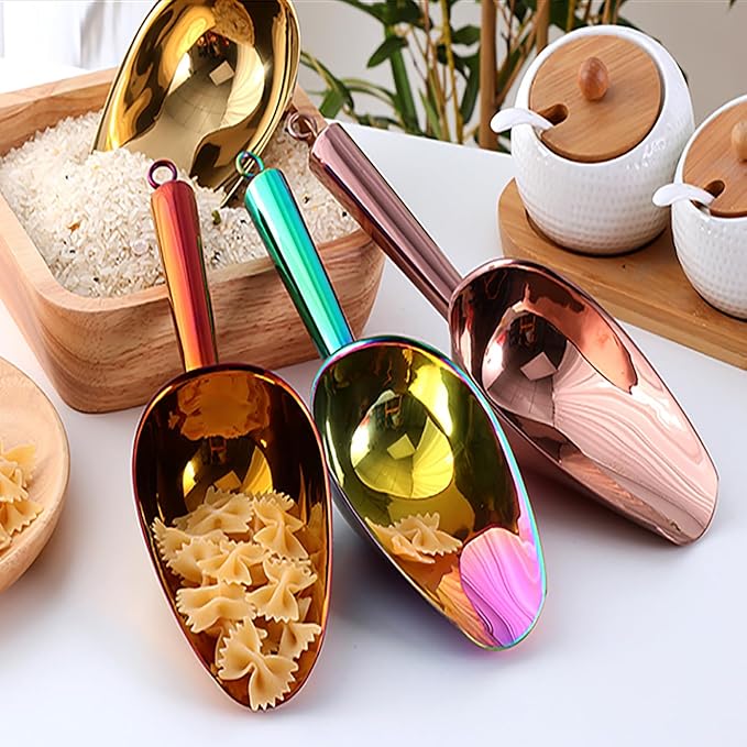 Meisha Stainless Steel Ice Scoop, Thickened Metal Food Candy Scoop for Kitchen Bar Party Wedding, Heavy Duty, Mirror Finish - Silver