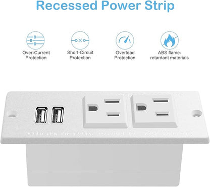 Furniture Recessed Power Strip, Recessed Desk Outlet with USB, in Conference Desk Recessed Power Outlets Socket, Desktop Power Grommet.
