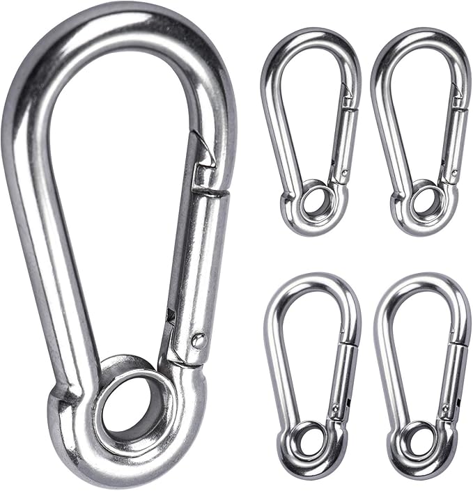 5pcs 14'' Stainless Steel Carabiner Clip Spring Snap Hook Link with Eyelet, 250lb Load, 2-38 Inch Length