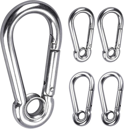 5pcs 14'' Stainless Steel Carabiner Clip Spring Snap Hook Link with Eyelet, 250lb Load, 2-38 Inch Length