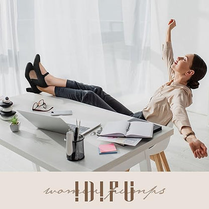 IDIFU Women's Candy Dress Mary Jane Shoes Low Block Heels Closed Round Toe Office Work Church Wedding Pumps