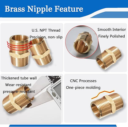 2PCS Hex Brass Nipple 12" NPT Male X 12" NPT Male Pipe Fitting 12 inch Brass Pipe Nipples Male Pipe Adapter Fittings Heavy Equal Brass Nipples Connectors