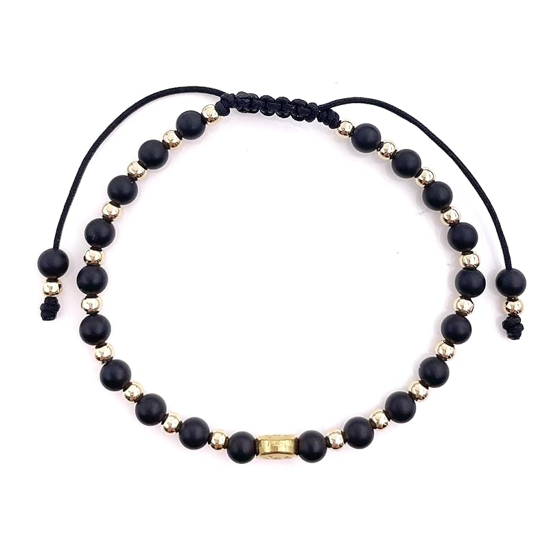 Lucky Evil Eye Natural Stone Beaded Adjustable Bracelet for Women (Black Onix)