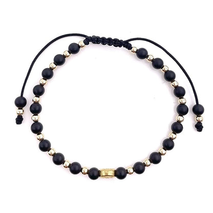 Lucky Evil Eye Natural Stone Beaded Adjustable Bracelet for Women (Black Onix)