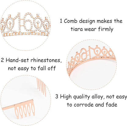 16th Birthday Crown and Sash Kit- "Sweet 16"Birthday Decorations 16th Birthday Party Gifts Birthday Party Supplies for Girls (rose gold)