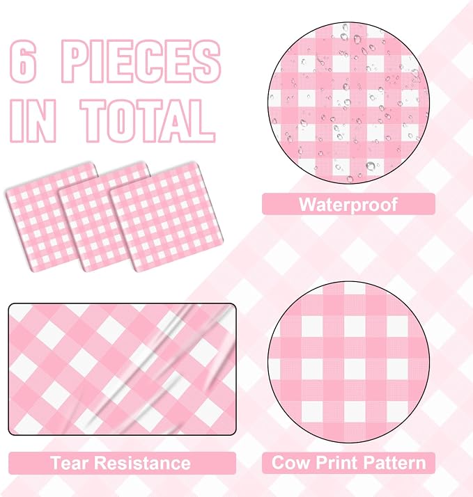 5 Pack Pink Gingham Table Runner, Pink and White Checkered Tablecloths 14 x 108 Inches Rectangular Waterproof Picnic Table Runner for Birthday Party Holiday Outdoor Supplies
