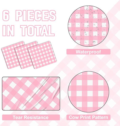 5 Pack Pink Gingham Table Runner, Pink and White Checkered Tablecloths 14 x 108 Inches Rectangular Waterproof Picnic Table Runner for Birthday Party Holiday Outdoor Supplies