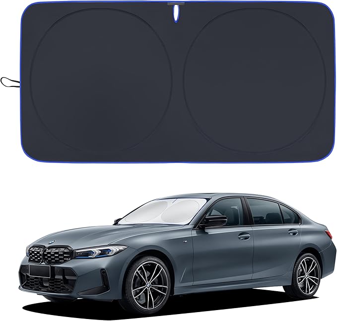 MORNYRAY Car Windshield Sun Shade,Reflector Sunshade Offers Ultimate Protection for Car Interior,Cool Reflective Sun Blocker,Foldable Car Interior Accessories (Black, Medium),(64x32 inches)