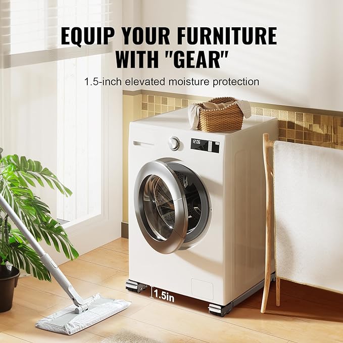 VEVOR Heavy Duty Furniture Appliances Rollers, Extendable Appliance Rollers Mobile Washing Machine Base, Fridge Stand Dolly Movers for Refrigerators, Dryers, Dishwashers, White