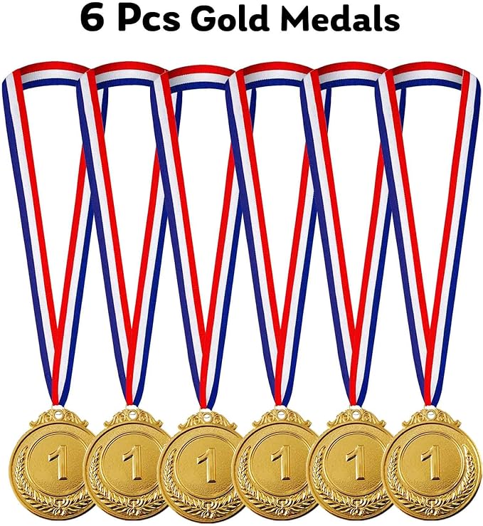 Jauisus 6 Pcs Gold Medals for Awards, 1st Place Metal Award Medals Olympic Style Winner Awards for Sports, Party, Tournaments, Prizes, Competitions, 2 Inches