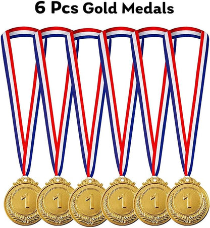 Jauisus 6 Pcs Gold Medals for Awards, 1st Place Metal Award Medals Olympic Style Winner Awards for Sports, Party, Tournaments, Prizes, Competitions, 2 Inches