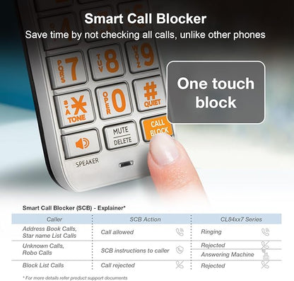 AT&T CL84107 DECT 6.0 Expandable Corded/Cordless Phone with Smart Call Blocker, Black/Silver with 1 Handset