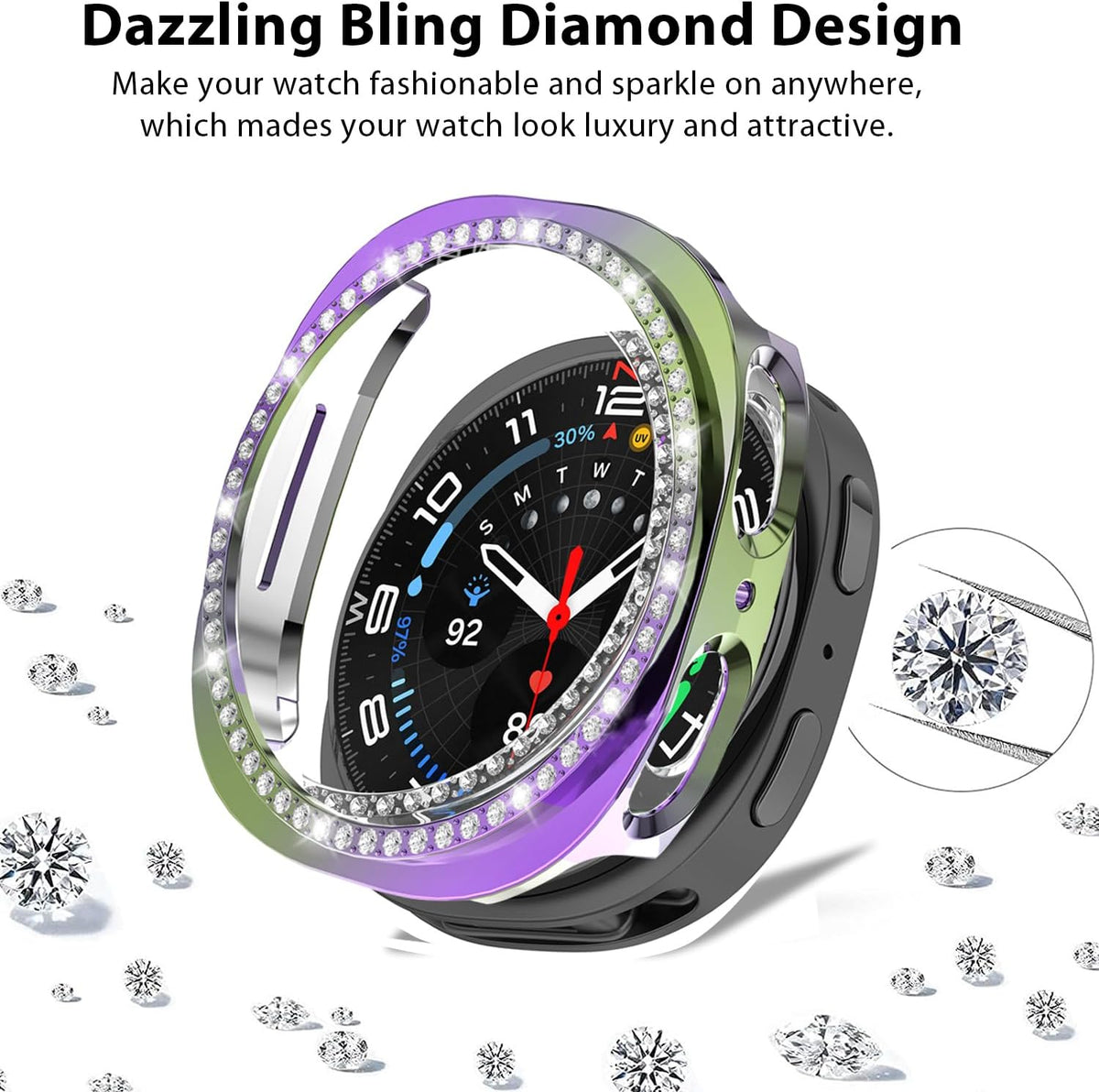 2 Packs for Galaxy Watch 8 Case 40mm, Bling Frame Protective Case Compatible for Samsung Galaxy Watch 8 (2 Packs, Rose Gold/Colorful)