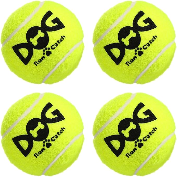 Squeaky Tennis Balls for Dogs Colorful Easy Catching Pet Dog Balls 4 Pack (Squeak-2.5inch-Yellow)