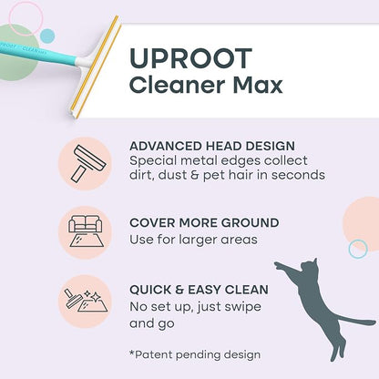 Uproot Cleaner Max Dog Hair Remover for Car & Carpet - Rake for Pet Hair Removal - 2X Faster Than Uproot Cleaner Pro - Cat Remover for Large Fabrics & Rugs