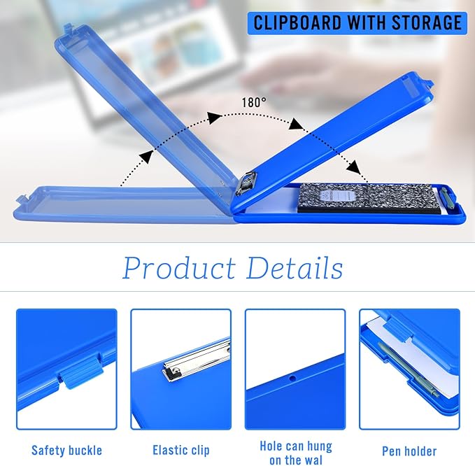 Ireer 6 Pcs Plastic Clipboard with Storage Heavy Duty Portable Writing Boards for 150 Sheet A4 Paper with Pen Holder Large Capacity Clipboards for Nurse Teacher Student Classroom Office(Blue)