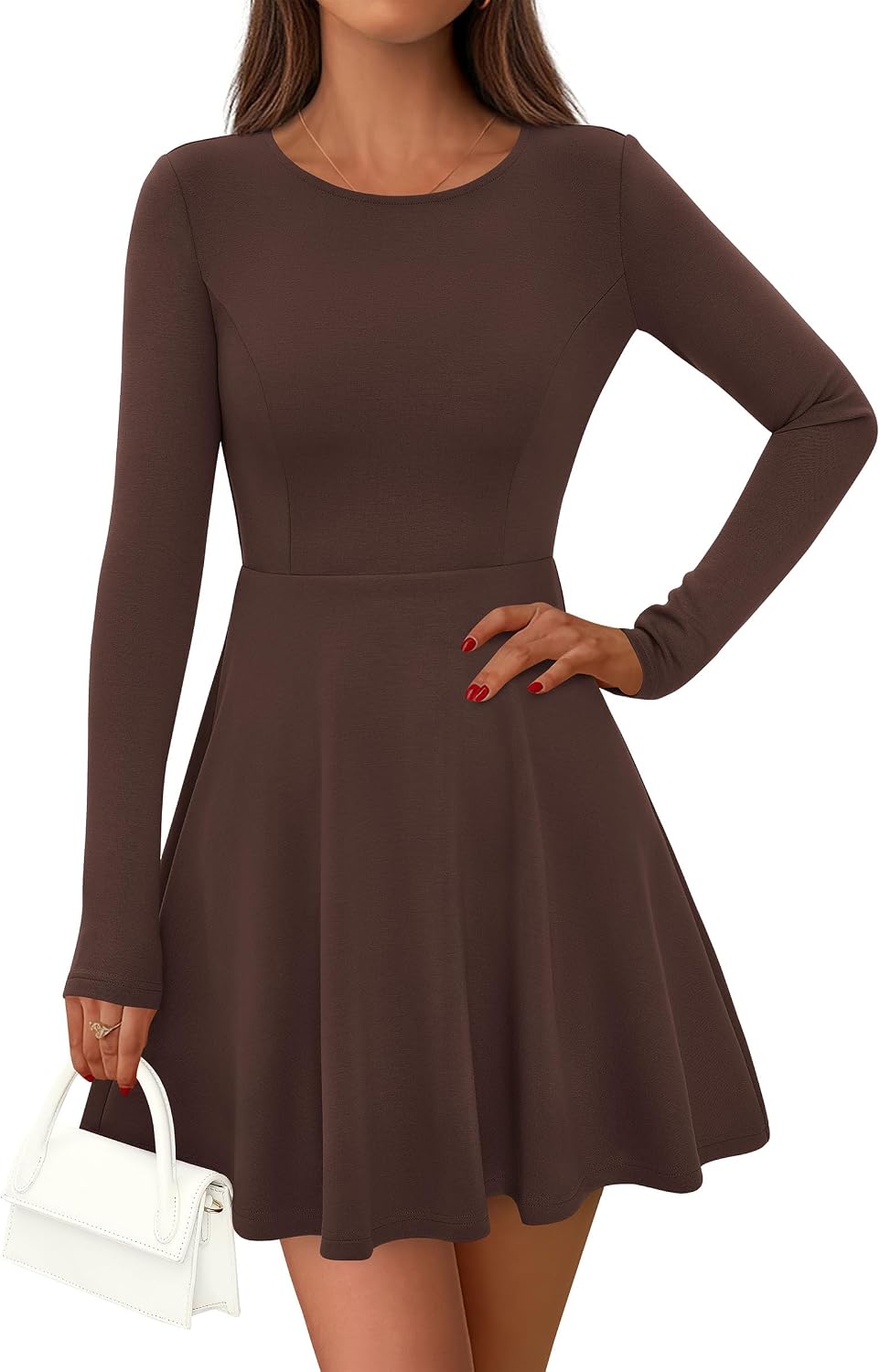 PRETTYGARDEN Womens Long Sleeve Cocktail Mini Dress 2026 Fall Crew Neck A Line Homecoming Party Short Dresses Elegant Classy