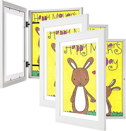 3-Pack White Kids Art Frames - 10x12.5 with Mat, 8.5x11 Without Mat, Changeable Front Opening, Holds Drawings, Crafts, Artwork