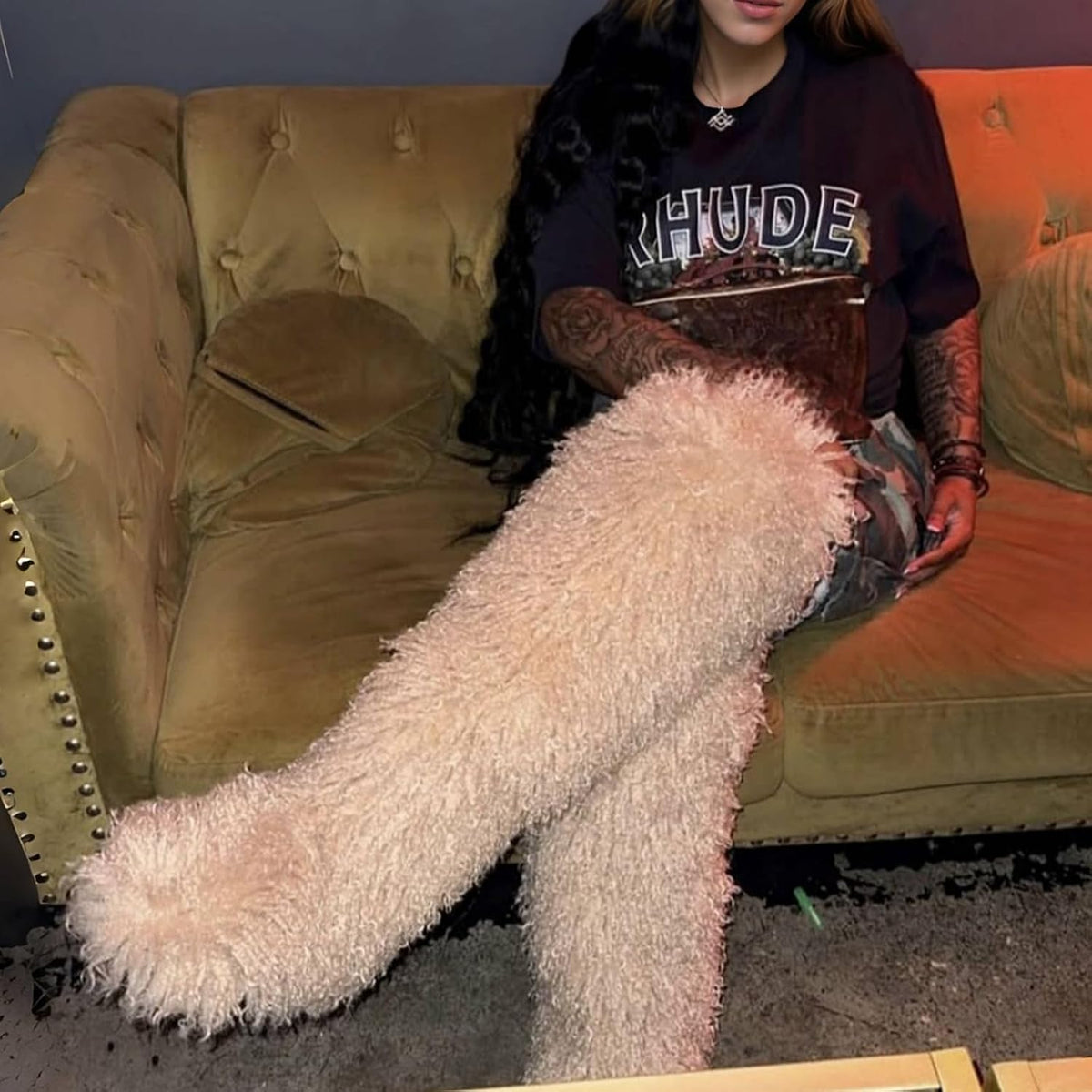YXCFEWD Over the Knee Faux Fur Boots for Women 29 inchs Winter Thigh High Boots Fluffy Furry Snow Boots
