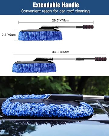 Car Duster, Extendable Long Handle Microfiber Car Duster Exterior Scratch Free Car Cleaning Tool, Car Dust Brush for Truck, SUV, RV, Motorcycle and Home Cleaning (Blue)