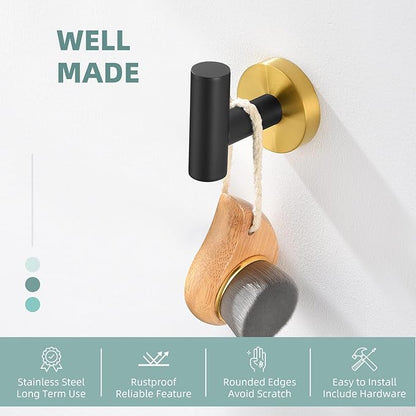 Angle Simple Towel Hook Black  Gold, Stainless Steel Bathroom Towel Holder, Round Clothing Robe Hook Wall Mount