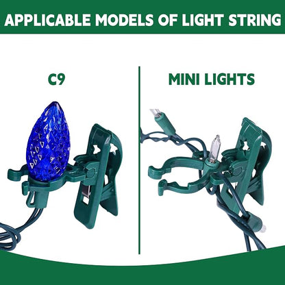 Dazzle Bright C7 C9 Christmas Lights Spring Clips, 100 Pack Universal Holiday Lights Quick Spring Clips, E12, E17 Shatterproof Weatherproof Clips for Outdoor Shingle Gutter Roof Fence