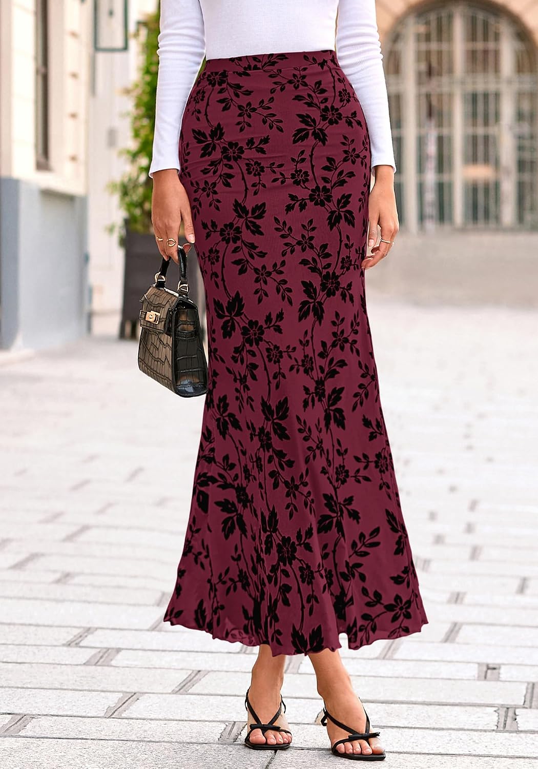 BTFBM Womens Floral Mesh Maxi Skirt Elastic High Waisted Boho Elegant Mermaid 2025 Summer Fall Long Skirts for Women