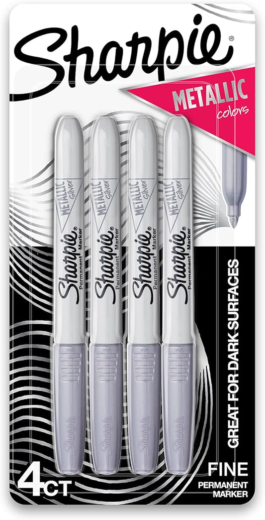 SHARPIE 39109PP Metallic Permanent Markers, Fine Point, Silver, 4 Count