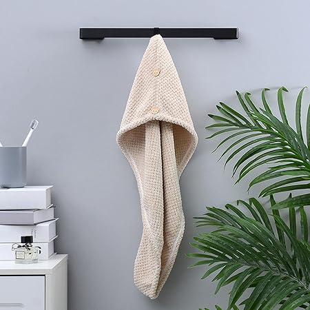 Microfiber Towel for Hair with Bear Button Super Absorbent Hair Towel Fast Hair Drying Towel Turban Wrap 9.84 Inch X 25.5 Inch Dry Hair Cap for Women Bath Shower Makeup (D)