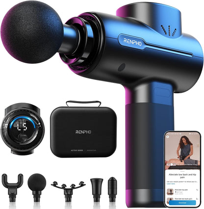 Active+ Percussion Massage Gun - 5 Adjustable Speeds for Back, Neck, Muscle Recovery - App Controlled Guided Courses, with Carry Case for Professional Athlete, Gym and Travel