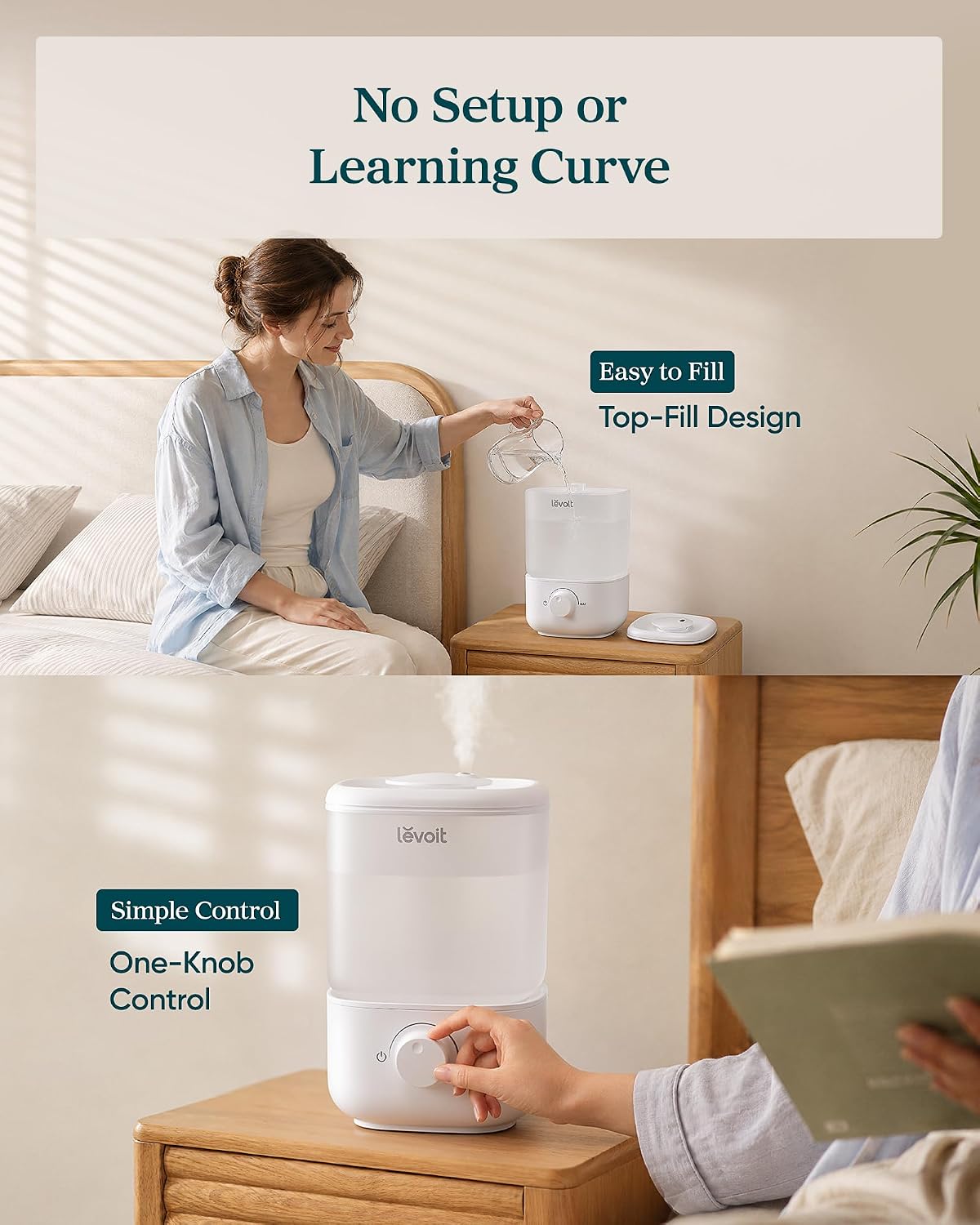 Levoit Top Fill Humidifiers for Bedroom, 2.5L Tank for Large Room, 25dB Easy to Fill & Clean, Quiet Cool Mist Air Humidifier for Home Baby Nursery & Plants, Auto Shut-off for Safety, 25H Lasting, Model # LUH-A251-WUS (Open Box)