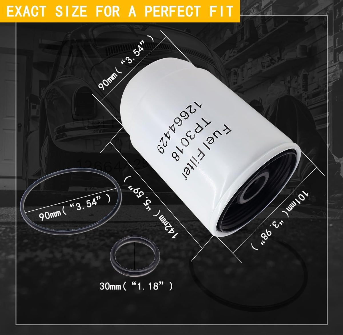 Fuel Filter TP3018 Compatible With Duramax 6.6L Chevy Silverado/GMC Sierra 2500HD 2001-2016 3500HD 2007-2016 Express/Savana 2500 3500 4500 2012 2013 2014 2015 2016 Diesel Engine,Vacuum packaging