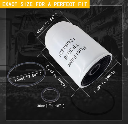 Fuel Filter TP3018 Compatible With Duramax 6.6L Chevy Silverado/GMC Sierra 2500HD 2001-2016 3500HD 2007-2016 Express/Savana 2500 3500 4500 2012 2013 2014 2015 2016 Diesel Engine,Vacuum packaging