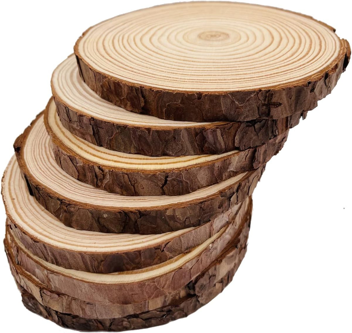 Unfinished Natural with Tree Bark Wood Slices 6 Pcs 5 inch Disc Coasters Wood Coaster Pieces Craft Wood kit Circles Crafts Christmas Ornaments DIY Crafts with Bark for Crafts Rustic Wedding