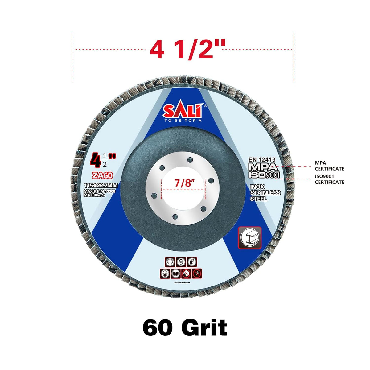 Sali 10 Pack Zirconia Flap Disc 60 Grit 4.5" x 7/8-Inch Sanding Disc Bevel Type #29 Premium and Industrial Grade Angle Grinder Grinding Wheel High Performance Edge Grinding