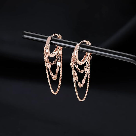 Reffeer Solid 925 Sterling Silver Chain Drop Earrings Hoop for Women Teens Hoop Earrings Tassel Chain Huggie Dangle Earrings
