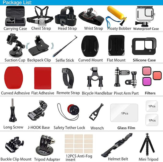 Accessories Kit for Gopro Hero 13 Black Accessory Bundle Waterproof Housing Case Filter Silicone Protector Lens Screen Tempered Glass Head Chest Strap Mount Set for Gopro13 HERO13