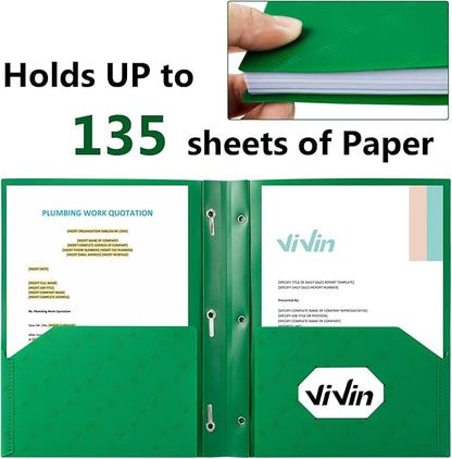 ViVin 10-Pack Sturdy Plastic Folders, 2 Pocket Folders with Pockets, Poly Plastic Folders with Pockets and Prongs, for School Home and Office-Green