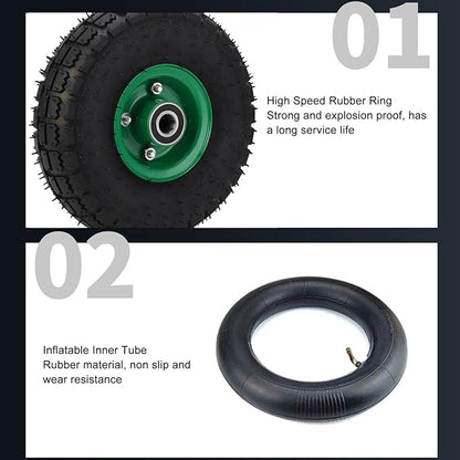 10" Solid Tires, 4.103.504 Solid Rubber Tire Wheels, 250KG Load Bearing, Double Sealed Bearings, for Hand Truck Garden Wagon Cart, Trolley, Dolly Lawn Mover Go Kart Replacement