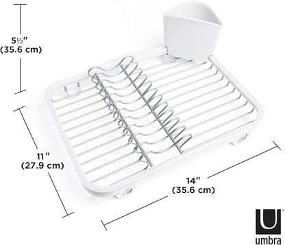 Umbra Sinkin Dish Drying Rack  Drainer Caddy with Removable Cutlery Holder  Use In Sink or On Counter, Standard, WhiteNickel