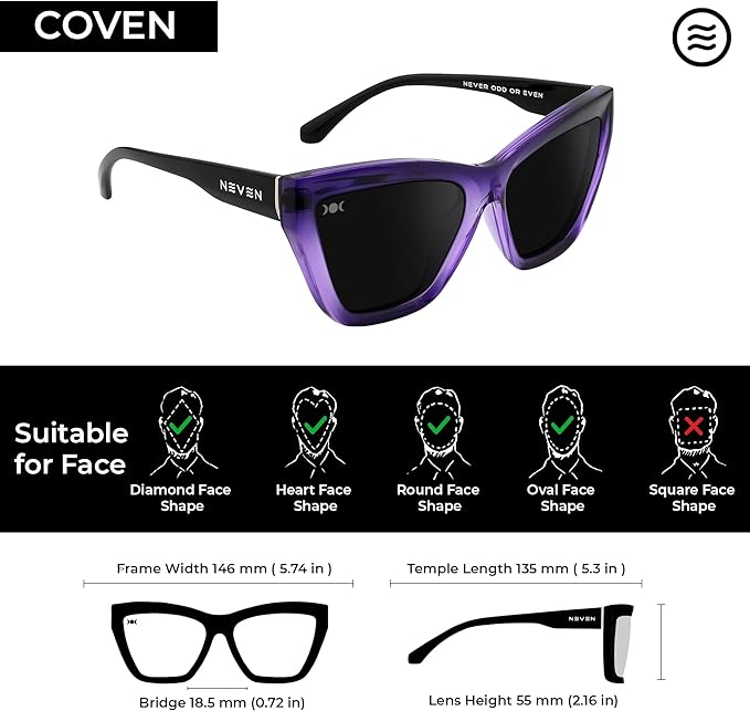 NEVEN Coven Bold Cat Eye Sunglasses - UV Protected Polarized Vintage Sunglasses - Fashionable Cat Eye Techno Glasses