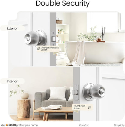 HOSOM Privacy Door Knob, Matte Black Door Knob Set, Black Door Handles Interior, Keyless Doorknobs Interior Door Lock for Bedroom, Bathroom, 1 Pack