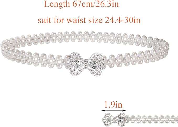 Ayliss Women Pearl Waist Belt Elastic Wedding Bridal Belt with Rhinestone Crystal Sash Bridesmaid Dress Belt Waistband