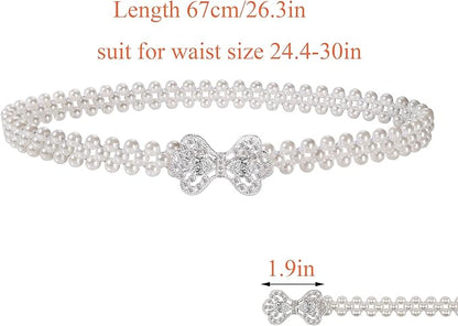 Ayliss Women Pearl Waist Belt Elastic Wedding Bridal Belt with Rhinestone Crystal Sash Bridesmaid Dress Belt Waistband