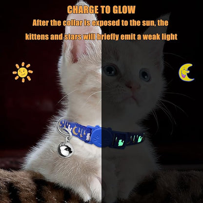 6 PCS Breakaway Cat Collars Golden Moon Cat Collars Safety Buckle Kitten Collar with Bell Glow in The Dark Cat Collars for BoyGirl Cats