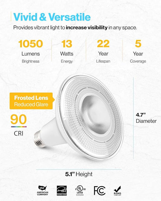 Sunco 6 Pack Flood Lights Outdoor Bulbs, PAR38 LED Flood Home Patio Driveway Light, Waterproof, 3000K Warm White,1050 Lumens, 100W Equivalent 13W, Dimmable, Wet-Rated, E26 Base UL