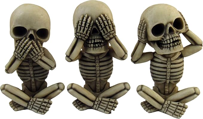 DWK Morbid Morals See Hear Speak No Evil Mini Skeleton Figurines | Macabre for Halloween Gothic Home Decor | Office Desk Decorations | Halloween Decorations - 4"